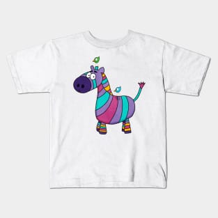 Colorful Zebra and his bird friends Kids T-Shirt